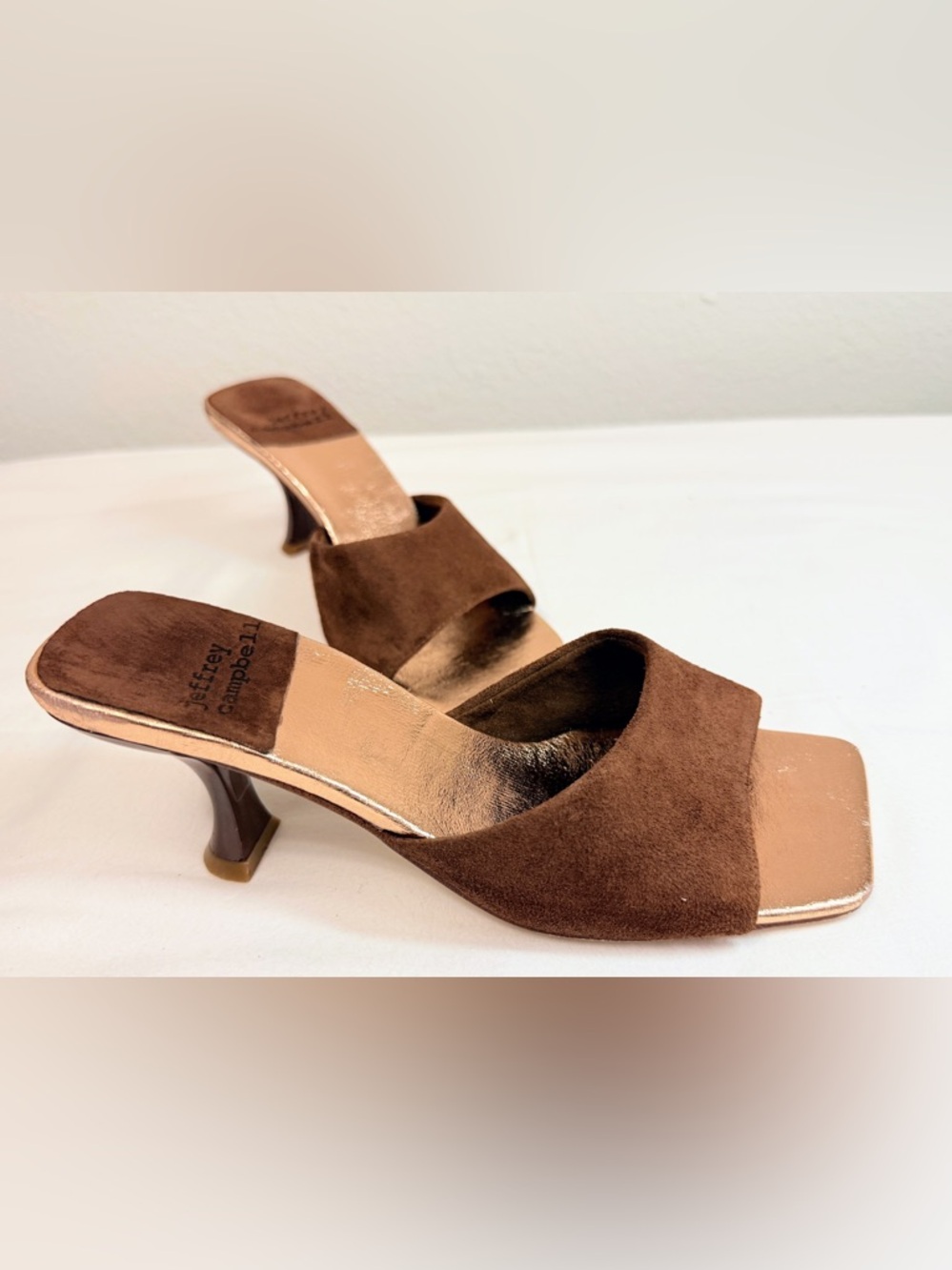 Jeffrey Campbell Brown Suede Mule Heels Square Toe Sculptural Heel Size 6